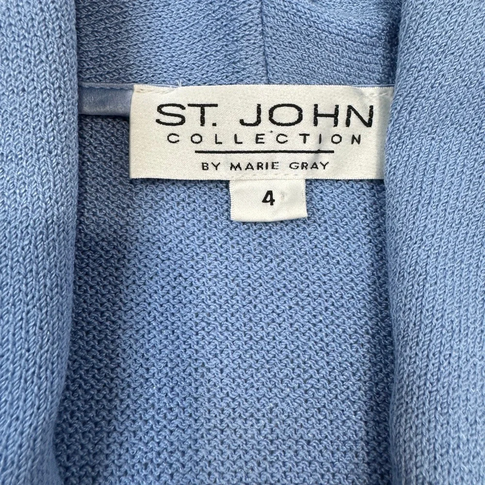 St. John Collection Knit Blazer‎ Women 4 Blue Black Trim Santana Longline Jacket